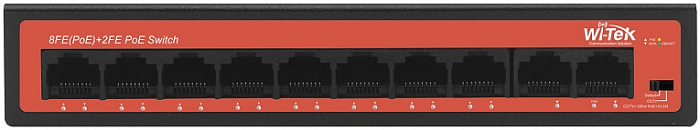 Коммутатор неуправляемый Wi-Tek WI-PS210H 8 PoE порта*100Base-TX+2*100Base-TX, PoE IEEE 802.3at/af до 30Вт на порт, Watchdog, БП 65Вт