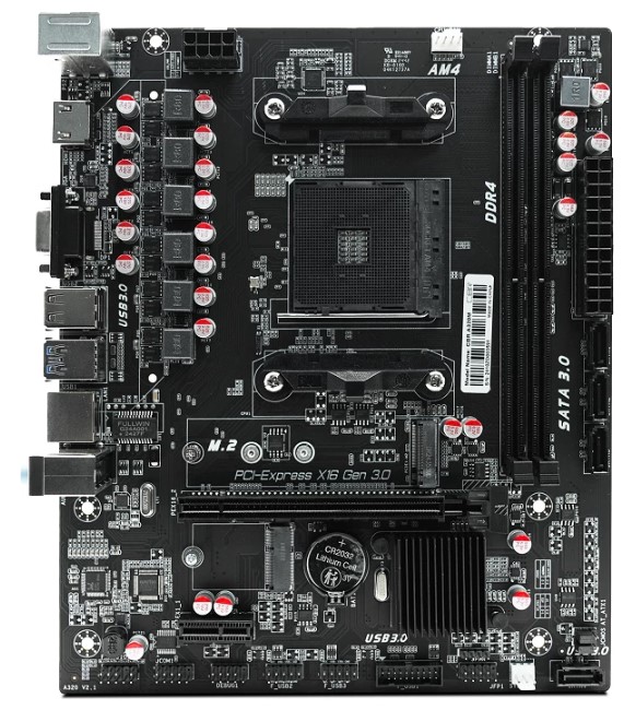 Материнская плата mATX CBR MB-AFA320M-RTL (AM4, AMD A320, 2*DDR4, PCIe, M.2, 4*SATA, VGA, HDMI, 2*USB 2.0, 2*USB 3.0)