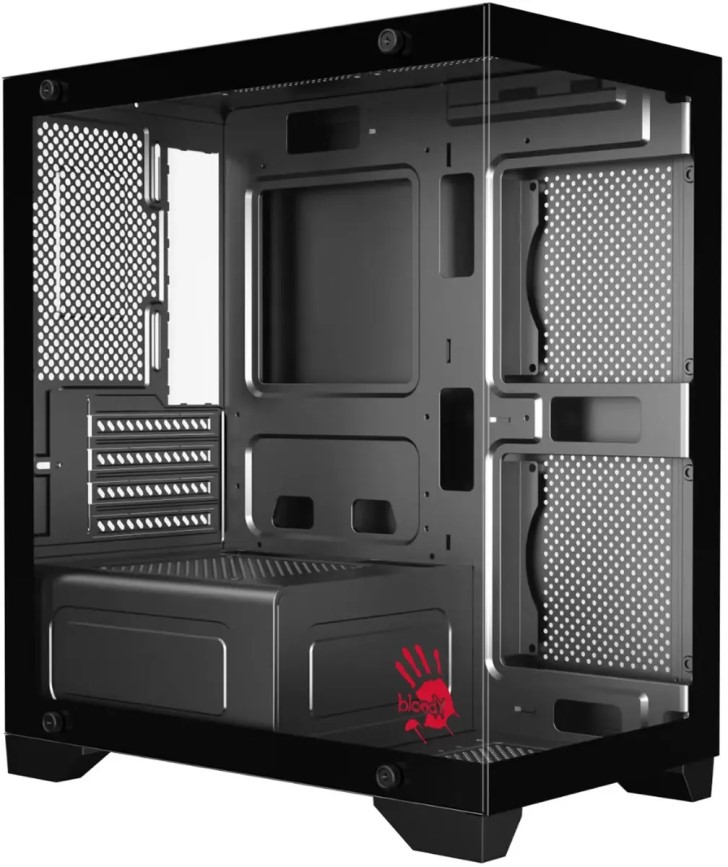 Корпус mATX Bloody BD-CC103F-BK без БП, боковая и фронтальная панель из закалённого стекла, USB 2.0, USB 3.0
