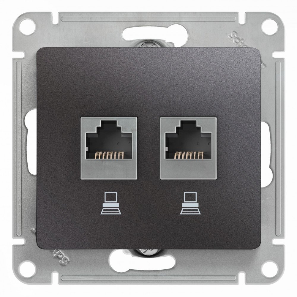 Розетка компьютерная Systeme Electric GSL001385KK Glossa двойная RJ45+RJ45, кат.5Е, механизм, графит
