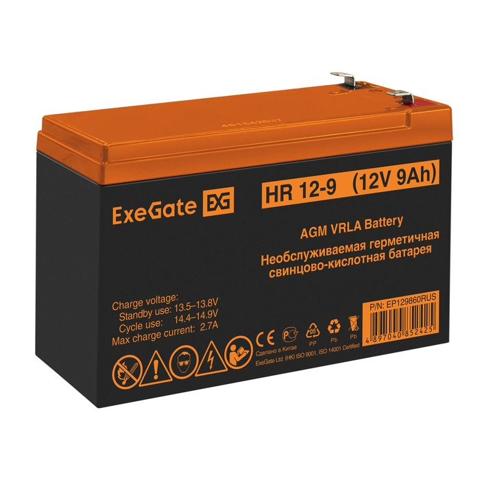  Батарея Exegate HR 12-9 EP129860RUS (12V 9Ah 1234W, клеммы F2)
