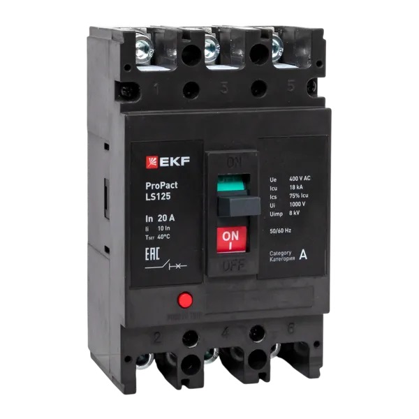 Автоматический выключатель в литом корпусе EKF mccb-125-18-3-20-ls LS125 18кА 3P 20А ProPact