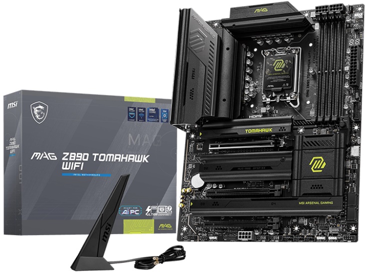 Материнская плата ATX MSI MAG Z890 TOMAHAWK WIFI (LGA1851, Z890, 4*DDR5 (4800), 4*SATA 6G RAID, 4*M.2, 3*PCIe, WiFi, BT, 7*USB 3.2, USB Type-C, HDMI,
