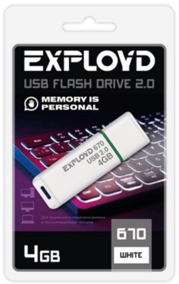   Xcom-Shop Накопитель USB 2.0 4GB Exployd EX-4GB-670-White 670 белый
