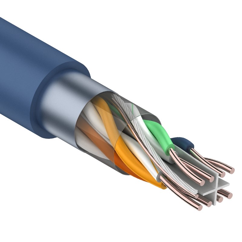 Кабель витая пара F/UTP 6 кат. 4 пары Rexant 01-0147 23AWG(0.57 мм), медь, одножильный (solid), внутренний, PVC, синий, уп/305м
