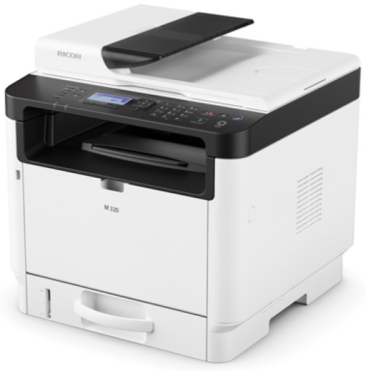 МФУ монохромное Ricoh M 320 408536 A4, 32 стр/мин, автоподатчик ,1200x1200 dpi, Ethernet (RJ-45), USB, картридж на 1000 стр.