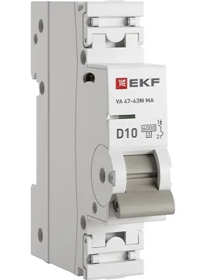 Автоматический выключатель EKF M63MA6110D ВА 47-63N MA 1P 10А (D) 6кА без тепл. расцепит. PROXIMA