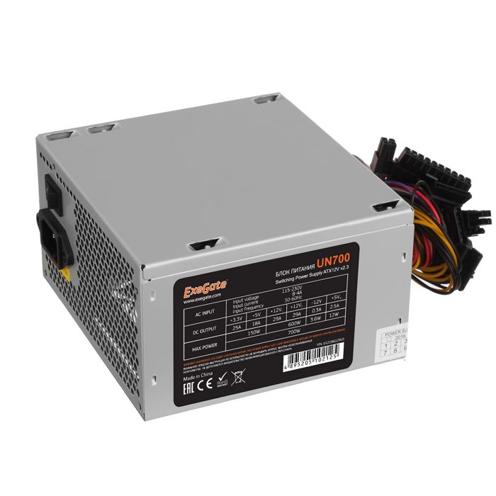 600-700W Блок питания ATX Exegate UN700 EX259602RUS 700W, 12cm fan, 24p+4p, 6/8p PCI-E, 3*SATA, 2*IDE, FDD