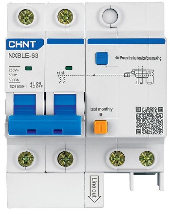 Автомат дифференциальный CHINT 819980 NXBLE-63 2P C32 30мА тип AC 6кА (R)
