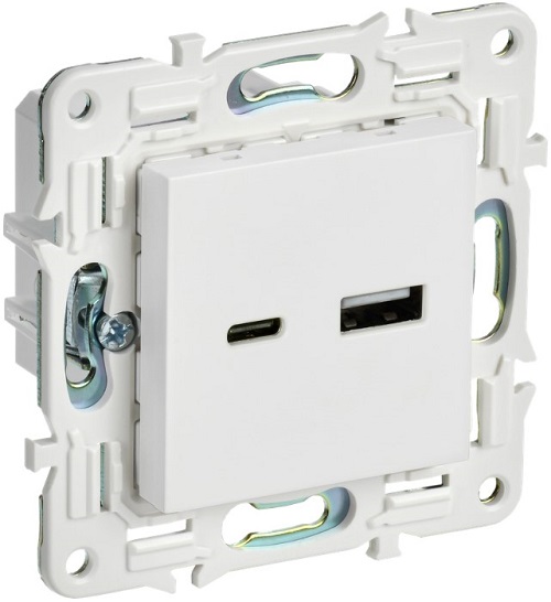 Розетка USB IEK SK-U22-018-K01 SKANDY тип A+тип C 18Вт SK-R13W арктический белый