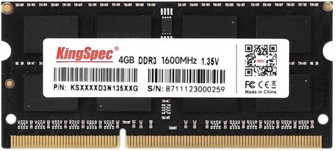   Xcom-Shop Модуль памяти SODIMM DDR3 4GB KINGSPEC KS1600D3N13504G 1600MHz PC3-12800 CL11 204-pin 1.35В RTL