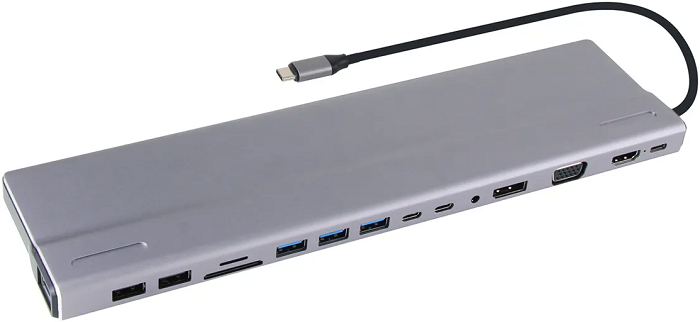 USB разветвители Концентратор VCOM CU4703 USB TypeC-3*USB 3.0, 2*USB 2.0, VGA, RJ45, SD, TF, audio, HDMI, DP, 2*USB 3.1 Data, PD