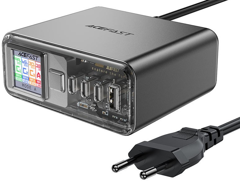 Зарядное устройство сетевое ACEFAST Z4 PD218W GaN (3*USB-C+USB-A) desktop charging adapter (EU). Цвет: серый космос