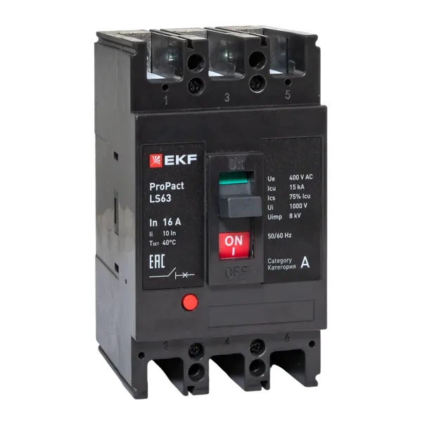 Автоматический выключатель в литом корпусе EKF mccb-63-15-3-16-ls LS63 15кА 3P 16А ProPact