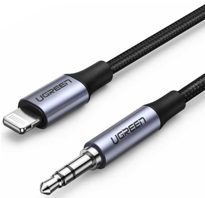 Кабель UGREEN 70509 Lightning to 3.5mm в оплетке, 1 м, черный