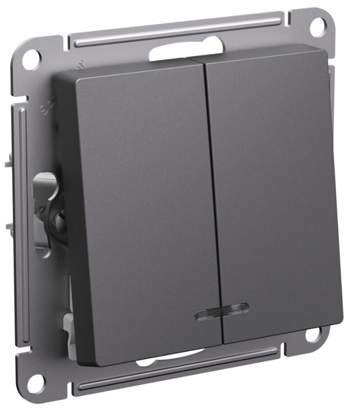 Выключатель двухклавишный с подсветкой Systeme Electric ATN001453 AtlasDesign сх.5а, 10АХ, механизм, базальт