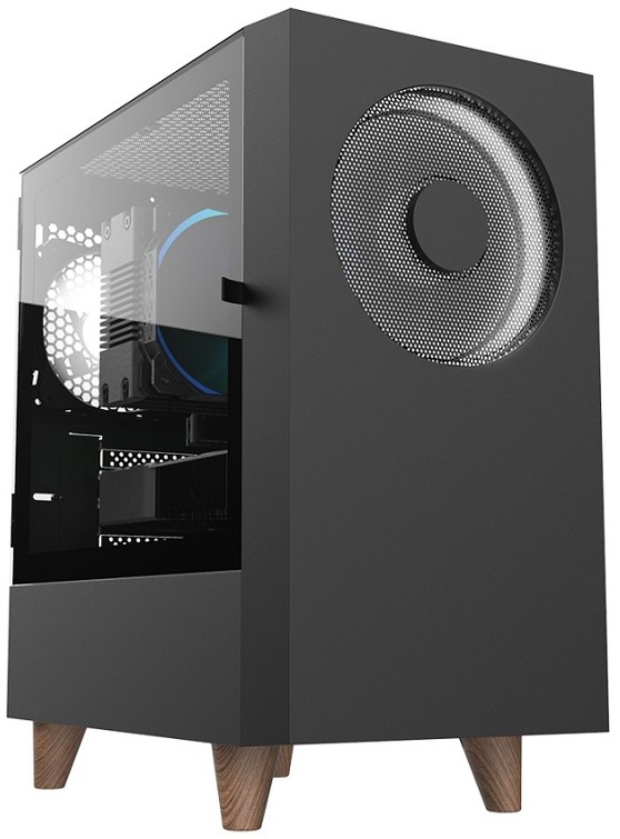 Корпус mATX WIZMAX EM1 Woofer Black без бп, боковая панель из закалённого стекла, USB 3.0, 2*USB 2.0
