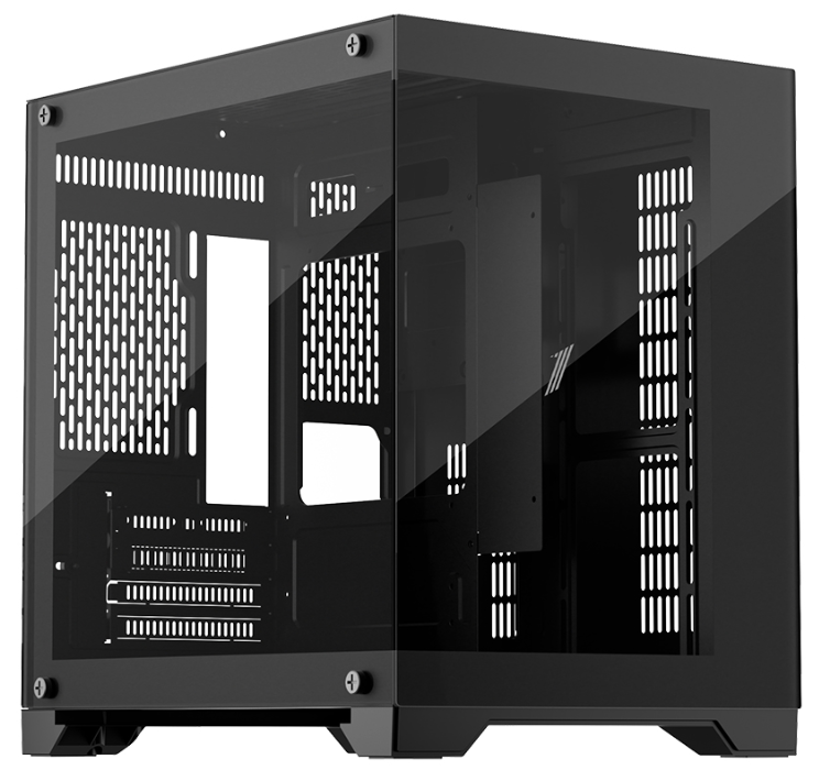 Корпус mATX 1STPLAYER MEGAVIEW MV5-T MV5-TP-BK черный, без БП, боковая и передняя панель из закаленного стекла, 2*USB 3.0, audio