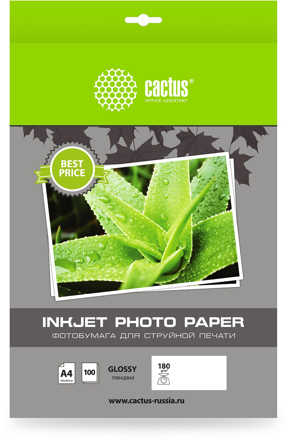 Cactus фотобумага Фотобумага Cactus CS-GA4180100ED A4/180г/м2/100л./белый глянцевое для струйной печати