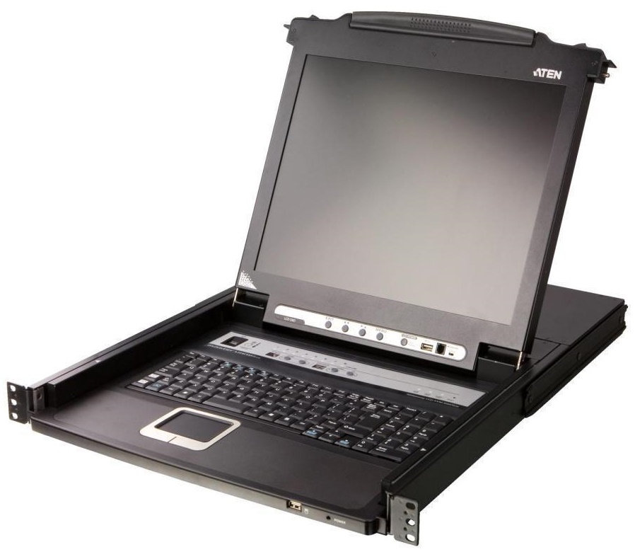 8-и портовые Консоль KVM Aten CL5708MW-ATA-RG switch, KVM, 2 user консоль LCD 17.3 => 8 cpu/портов/port PS2/USB+VGA, с KVM-шнурами USB 2x1.8м, 1920x1080, 1U 19,