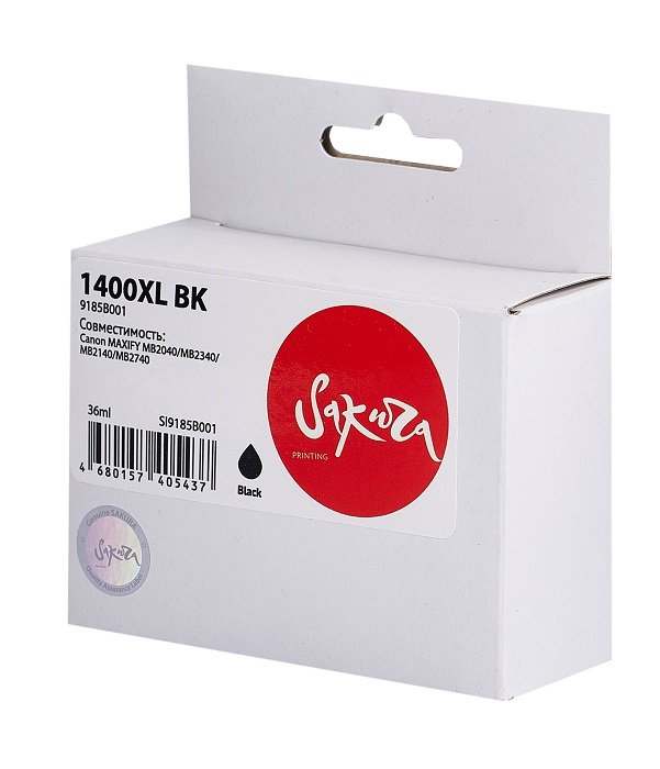 Картридж струйный Sakura 9185B001 (1400XL BK) для Canon MAXIFY MB2040/MB2340/MB2140/MB2740, пигментный тип чернил, черный, 1200 к.