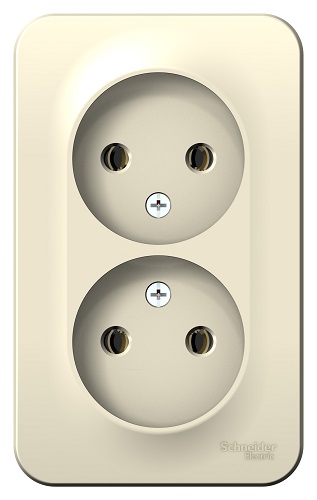 Розетка Schneider Electric BLNRA000212 2-ая б/з без шторок 16А, 250В, изолир. пластина Молочная наруж