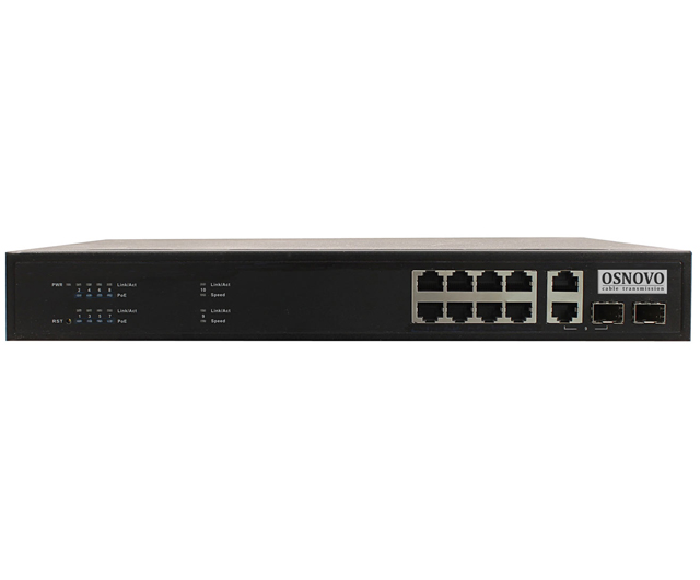 Коммутатор PoE OSNOVO SW-80802(150W) 8*GE (10/100/1000 Base-T) с поддержкой PoE (IEEE 802.3af/at), 2*GE SFP (1000 Base-T), PoE IEEE 802.3af/at