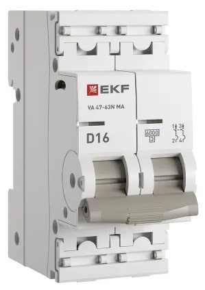 Автоматический выключатель EKF M63MA6216D ВА 47-63N MA 2P 16А (D) 6кА без тепл. расцепит. PROXIMA