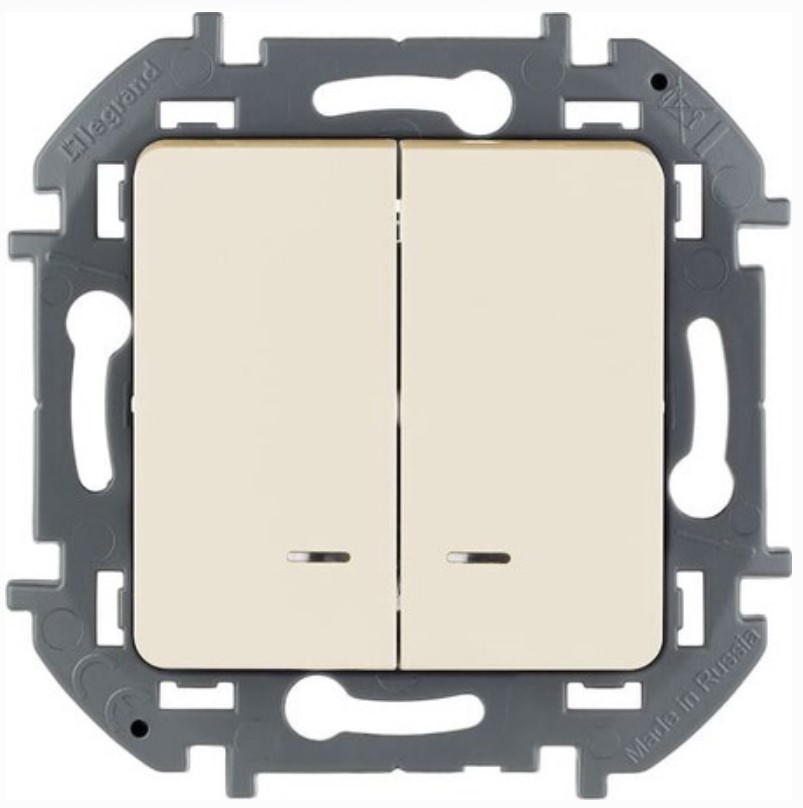  Выключатель Legrand 673631 Inspiria слоновая кость двухклавишный с подсветкой/индикацией 10 AX - 250 В