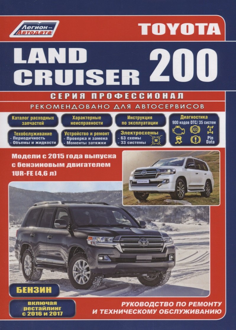 Toyota Land Cruiser 200. Модели с 2015 года выпуска с бензиновым двигателем 1UR-FE (4,6 л). Включены рестайлинговые модели с 2016 и 2017 гг. выпуска. Каталог расходных запасных частей. Характерные неисправности. Руководство по ремонту