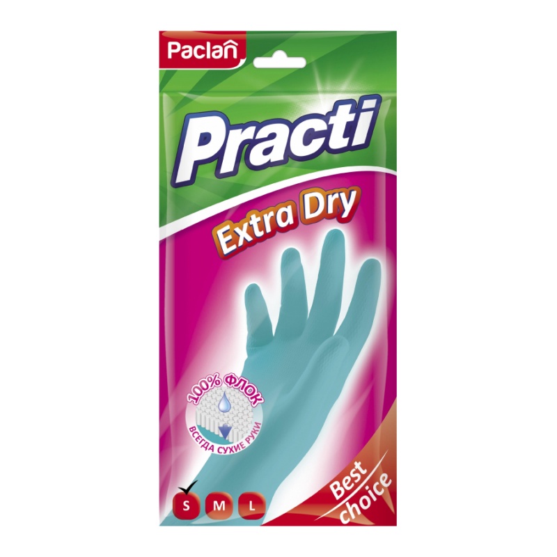 Перчатки резиновые Paclan Practi Extra Dry S в ассортименте