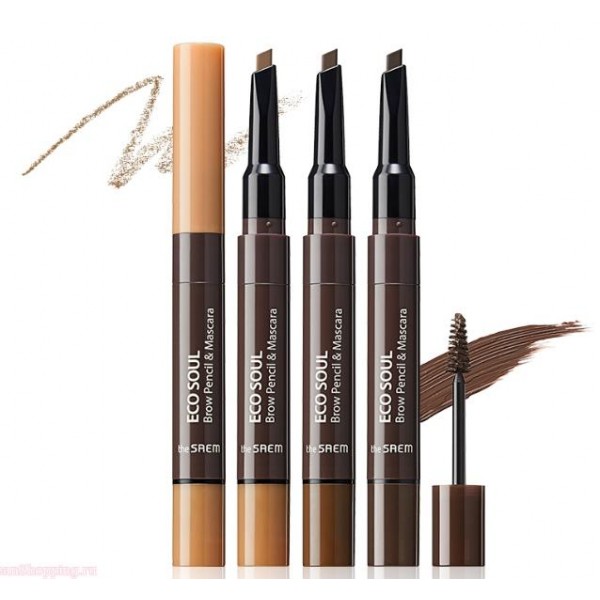 тушь-карандаш для бровей the saem eco soul brow pencil & mascara