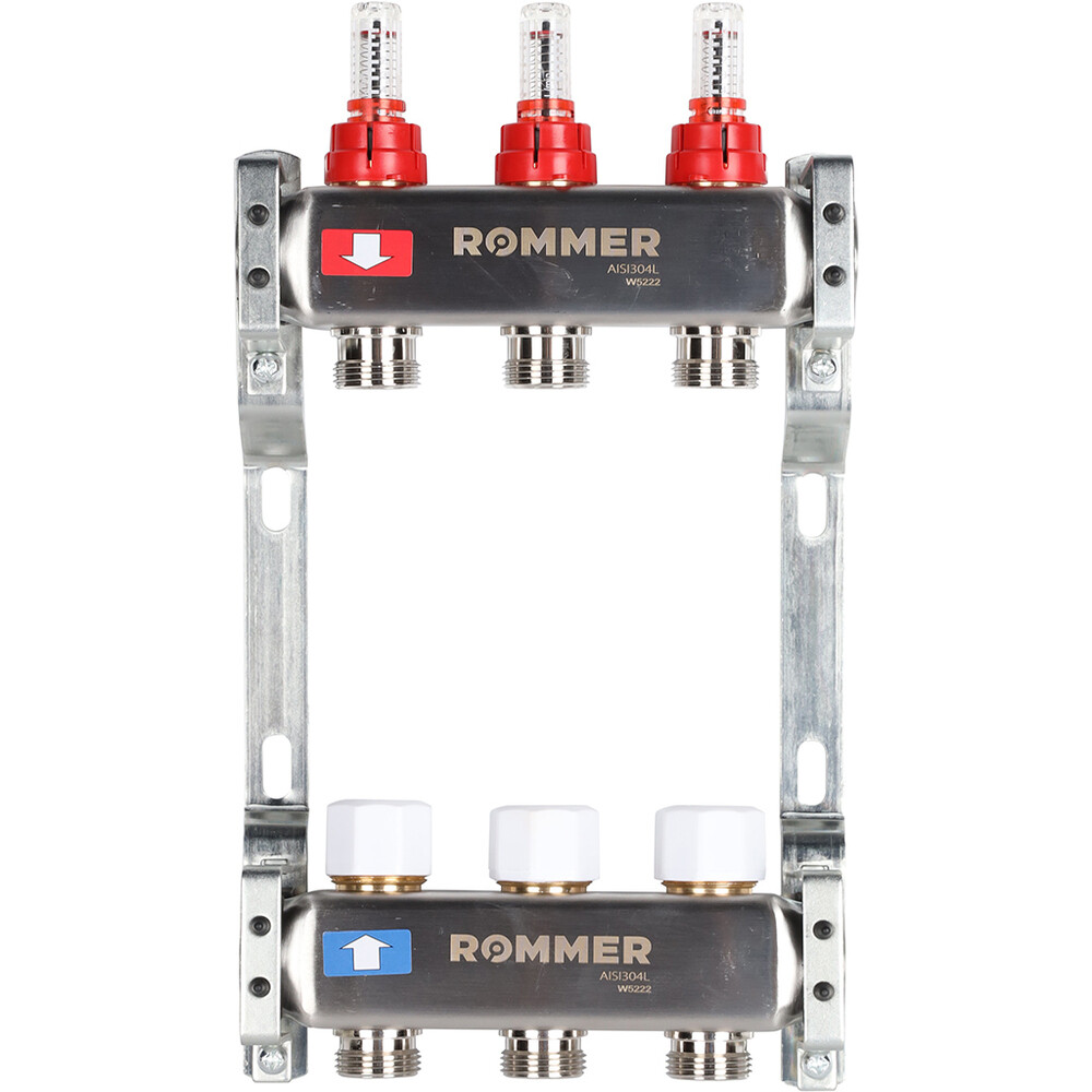   Петрович Коллекторная группа с расходомерами Rommer 1 ВР(г) х 3 выхода 3/4 НР(ш) ЕК х 1 ВР(г)