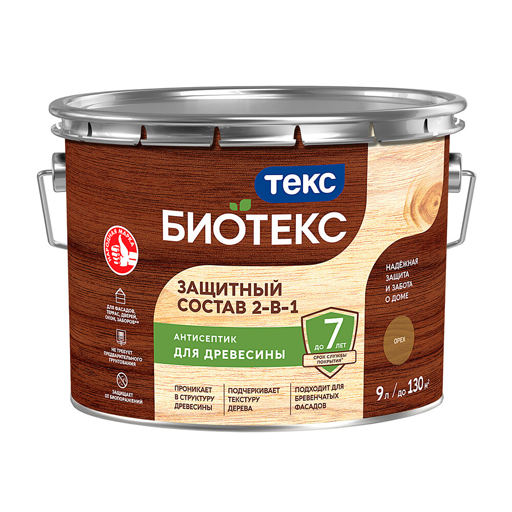 Антисептик Текс Bioteks 2-в-1 декоративный для дерева орех 9 л