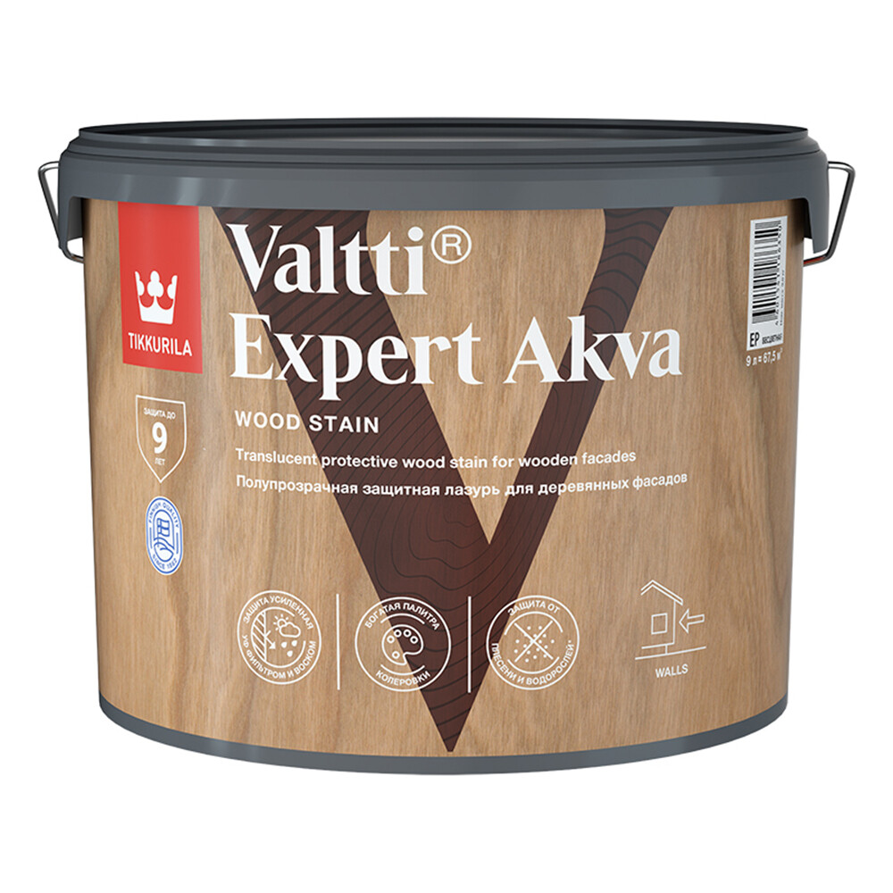 Антисептик Tikkurila Valtti Expert Akva декоративный для дерева бесцветный 9 л