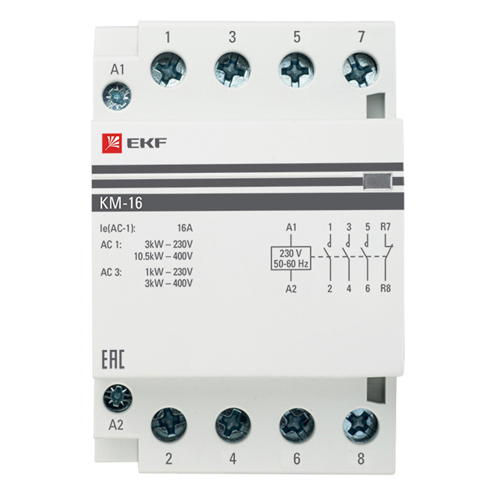 Контактор модульный EKF PROxima КМ (km-3-16-22) 230-400 В 16 А тип AC 2NО+2NC