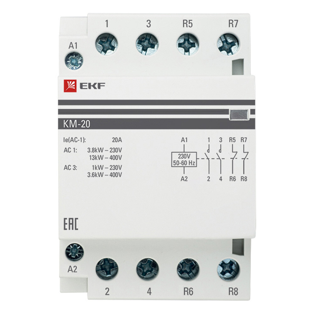 Контактор модульный EKF PROxima КМ (km-3-20-22) 230-400 В 20 А тип AC 2NО+2NC