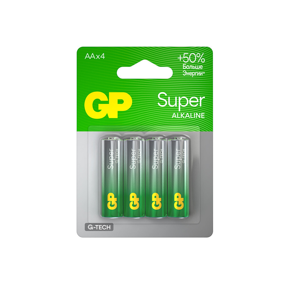 Батарейка GP Batteries Super Алкалин AA пальчиковая LR6 1,5 В (4 шт.) (GP 15AA21-2CRSBC4)