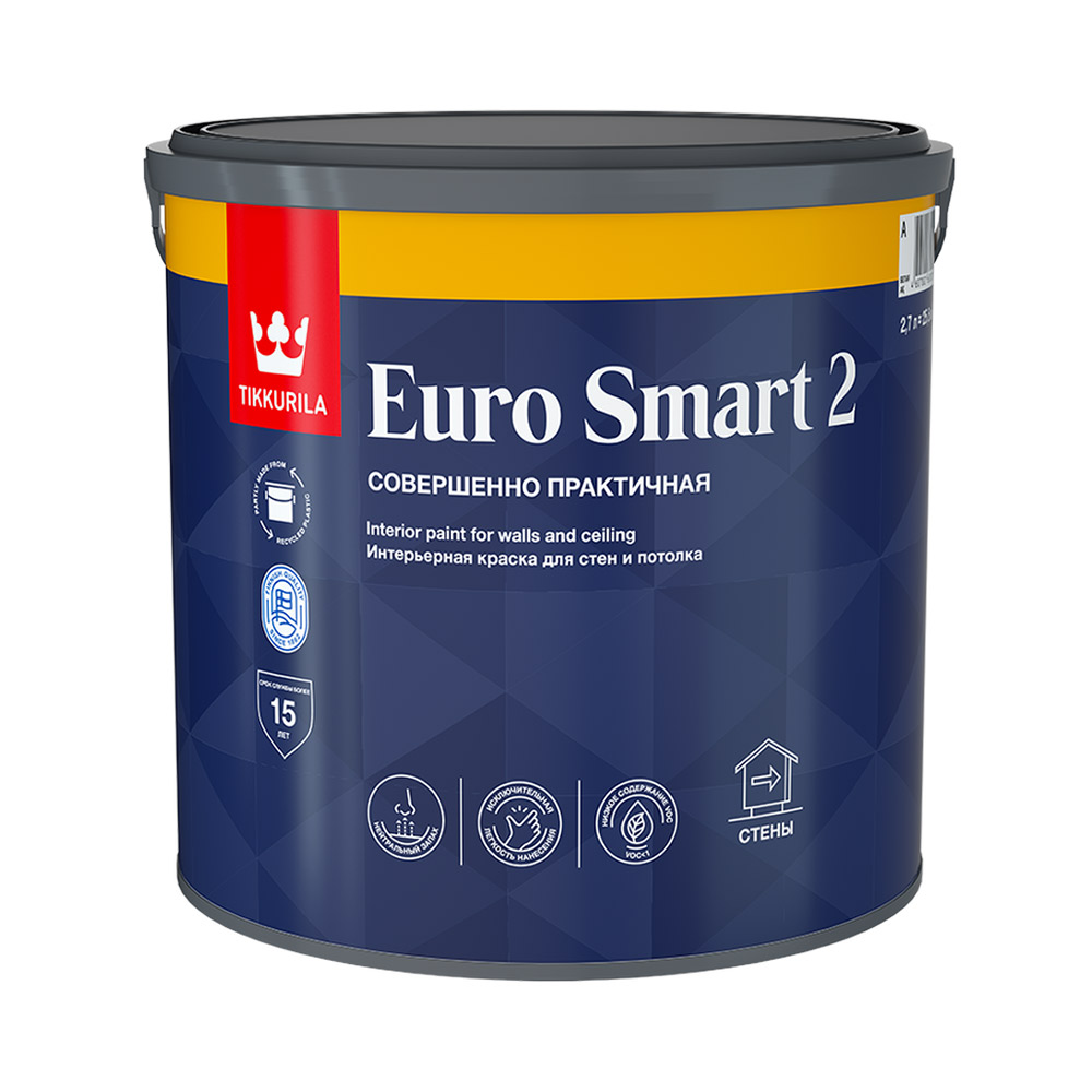   Петрович Краска интерьерная Tikkurila Euro Smart 2 база А белая 2,7 л