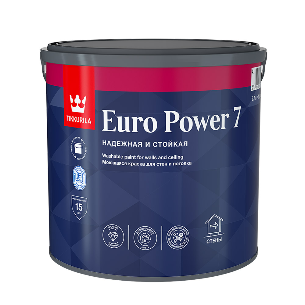   Петрович Краска моющаяся Tikkurila Euro Power 7 база А белая 2,7 л