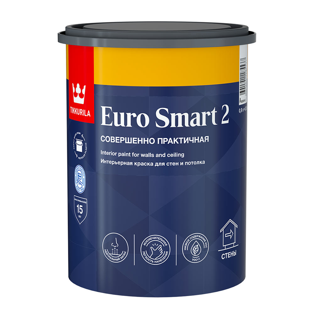  Краска интерьерная Tikkurila Euro Smart 2 база А белая 0,9 л