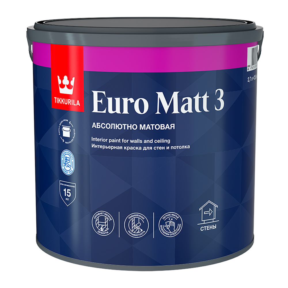   Петрович Краска интерьерная Tikkurila Euro Matt 3 база С бесцветная 2,7 л