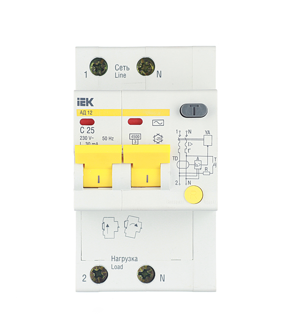   Петрович Автомат дифференциальный IEK Karat АД-12 25А 30 мА 1P+N тип AC 4,5 кА (MAD10-2-025-C-030)