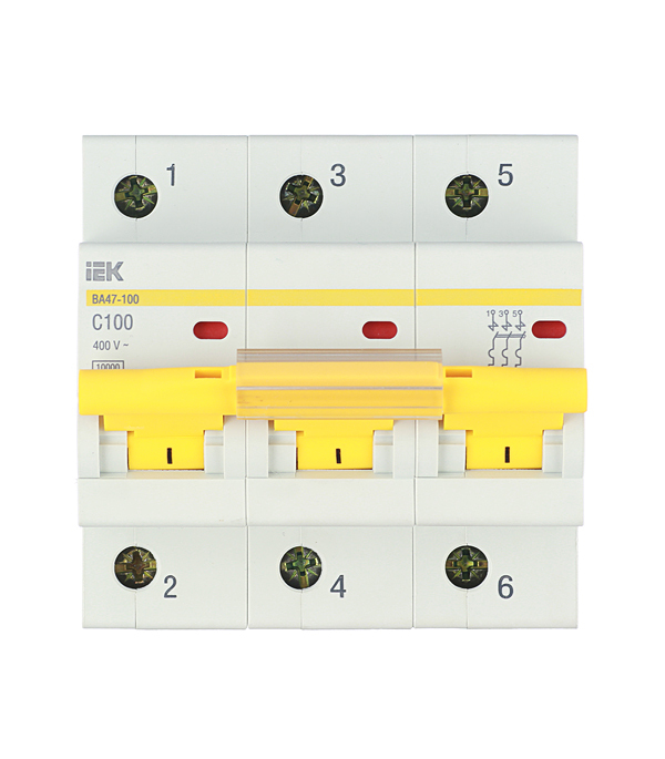 Автоматический выключатель модульный IEK Karat ВА 47-100 3P 100А тип C 10 кА 400 В (MVA40-3-100-C)