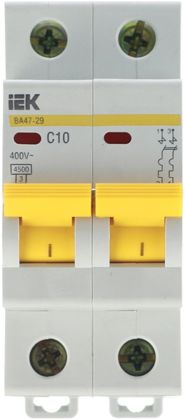 Автоматический выключатель модульный IEK Karat ВА 47-29 2P 10А тип C 4,5 кА 400 В (MVA20-2-010-C)