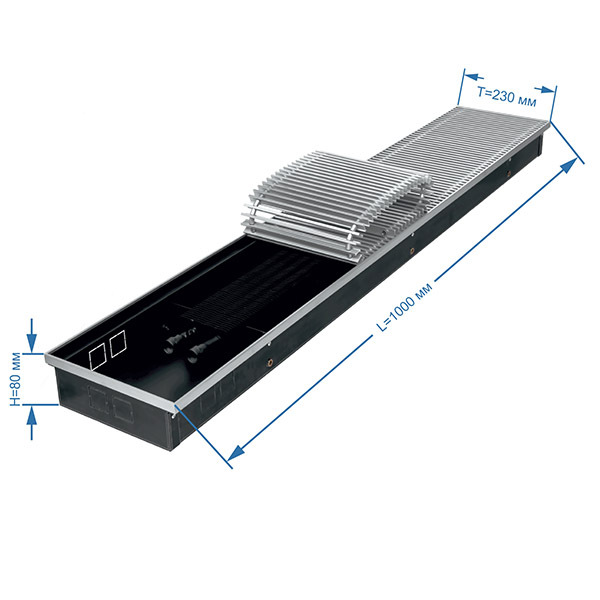 Конвектор внутрипольный Gekon Eco с 1 теплообменником 1000х230х80 мм боковое/нижнее подключение