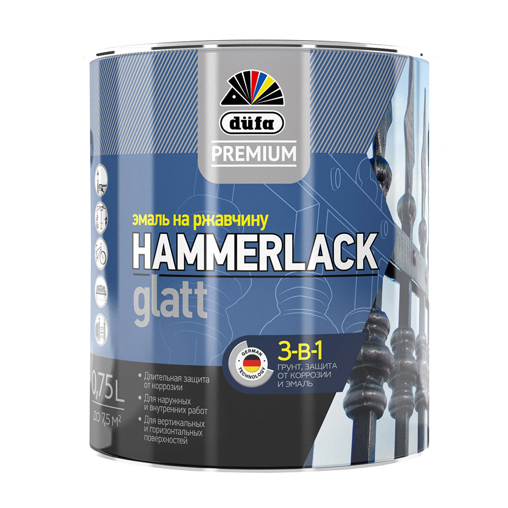 Эмаль по ржавчине 3в1 Dufa Premium Hammerlack зеленый мох RAL 6005 глянцевая 0,75 л