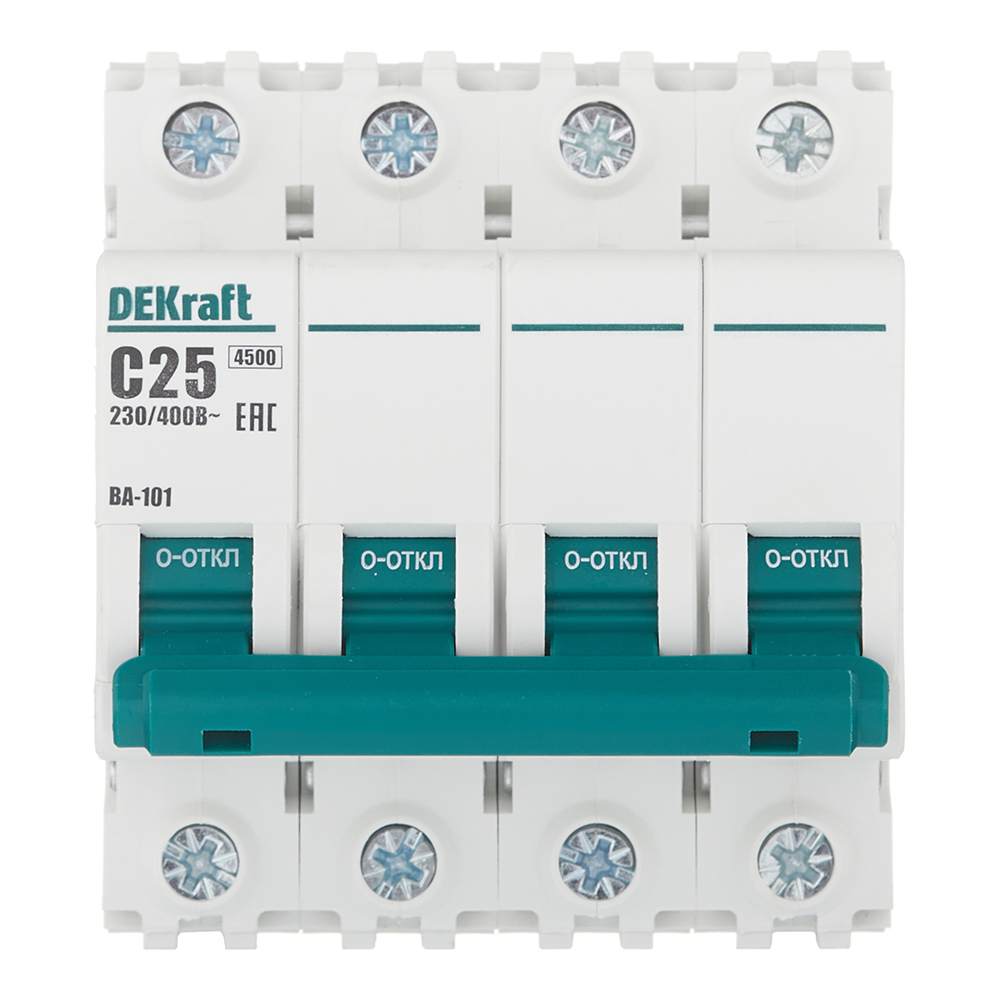 Автоматический выключатель модульный Dekraft BA-101 4Р 25А тип C 4,5 кА 230-400 В (11092DEK)