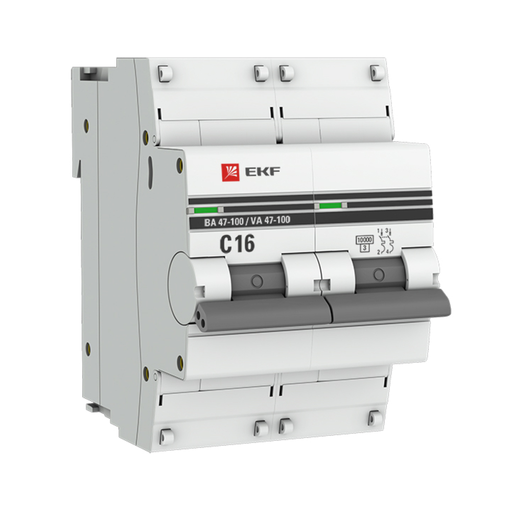 Автоматический выключатель модульный EKF PROxima ВА 47-100 2P 16А тип C 10 кА 230 В (mcb47100-2-16C-pro)
