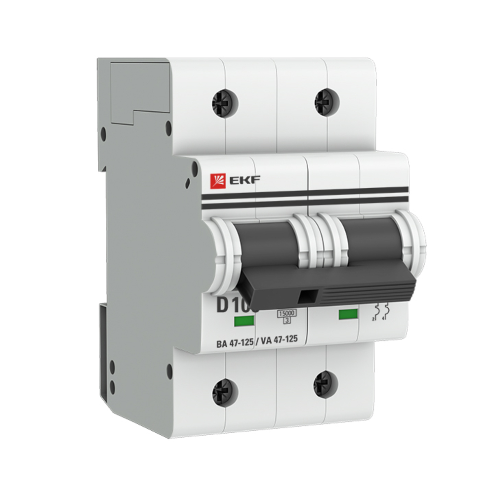 Автоматический выключатель модульный EKF PROxima ВА 47-125 2P 100А тип D 15 кА 230 В (mcb47125-2-100D)